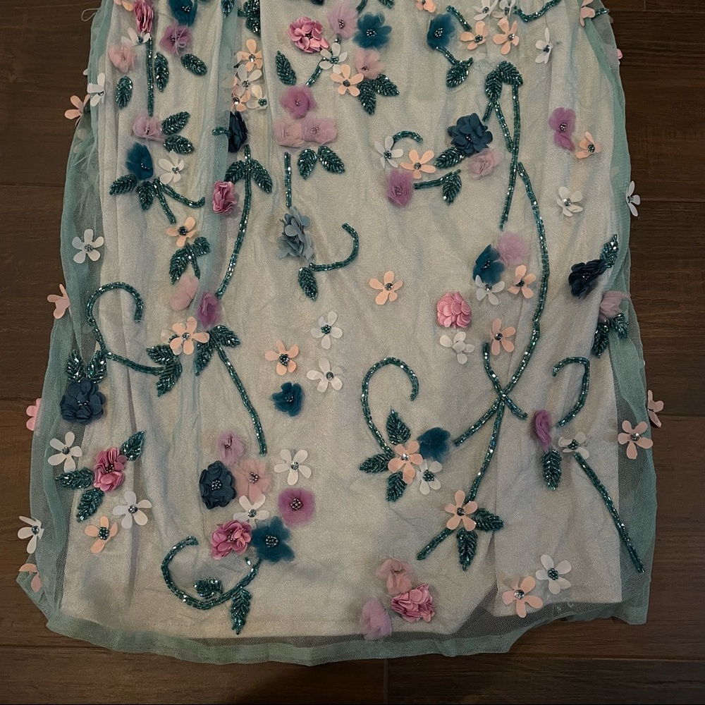 Theia Blue Floral Embroidered Dress - Picture 2 of 5